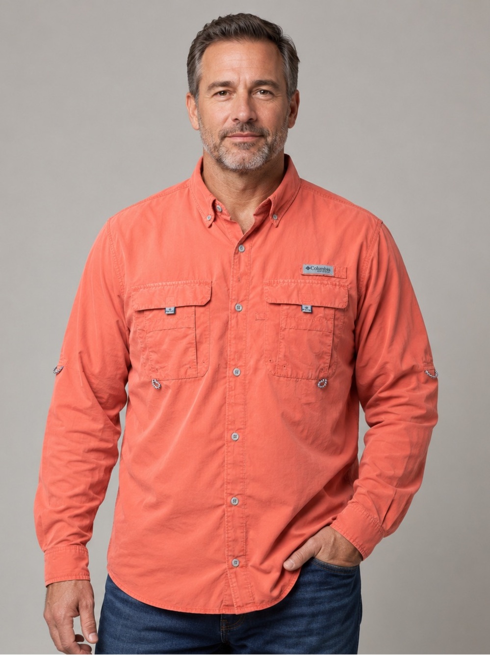 Columbia PFG Orange Long-Sleeve Shirt Omni Shade SPF protection